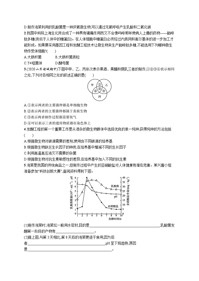 2025届高考生物一轮复习专项练习课时规范练37传统发酵技术和发酵工程(Word版附解析)第3页