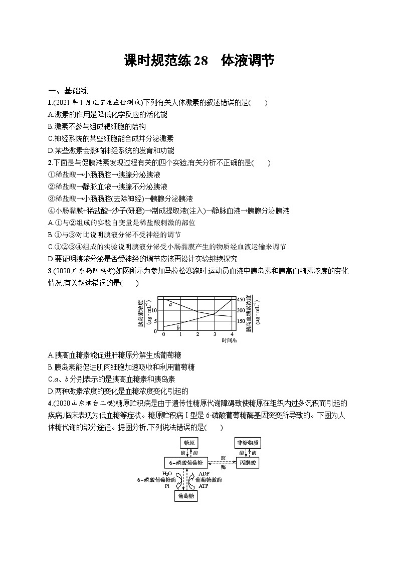 2025届高考生物一轮复习专项练习课时规范练28体液调节(Word版附解析)第1页
