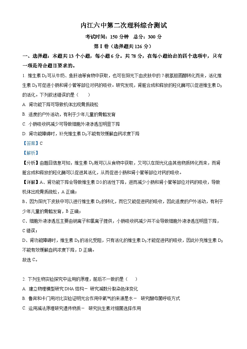 四川省内江市六中2023-2024学年高三下学期入学考试生物试题（Word版附解析）