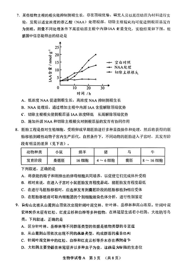 广东省广州市2024届高三下学期一模考试生物试题03