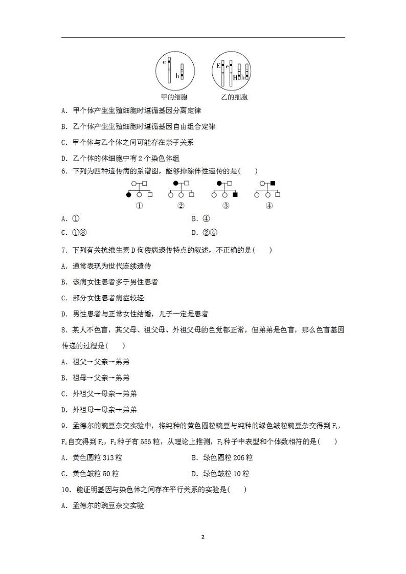 2024届高考生物学业水平测试复习合格演练测评九遗传的基本规律第2页