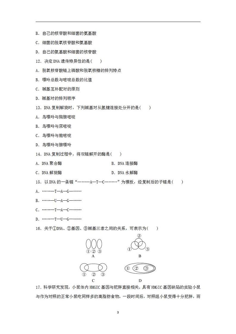 2024届高考生物学业水平测试复习合格演练测评七基因的本质第3页
