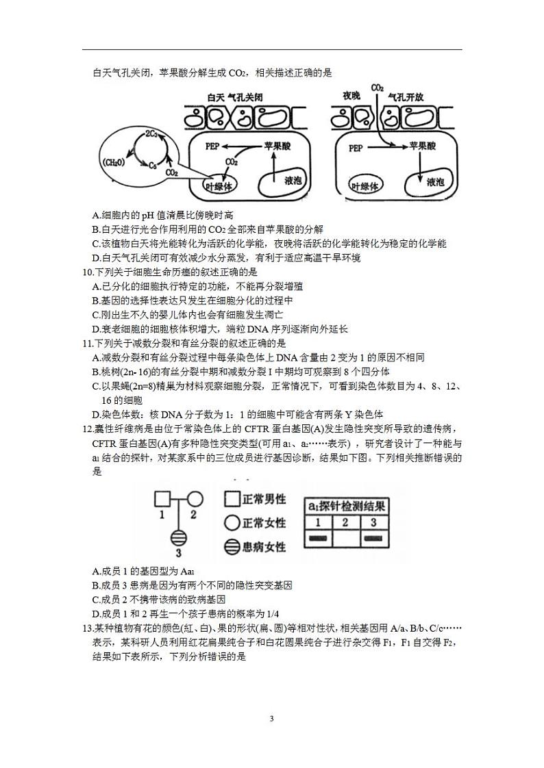 2024届河南省郑州市高三毕业班第一次质量预测(一模)生物试题第3页