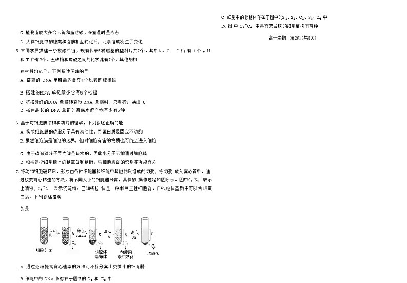 肇庆市2023-2024学年第一学期高一年级期末教学质量检测生物试卷第2页