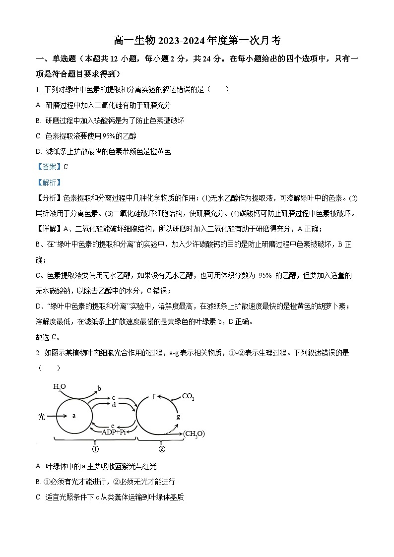 江西省上饶市余干县私立蓝天中学2023-2024学年高一下学期第一次月考生物试题（原卷版+解析版）01