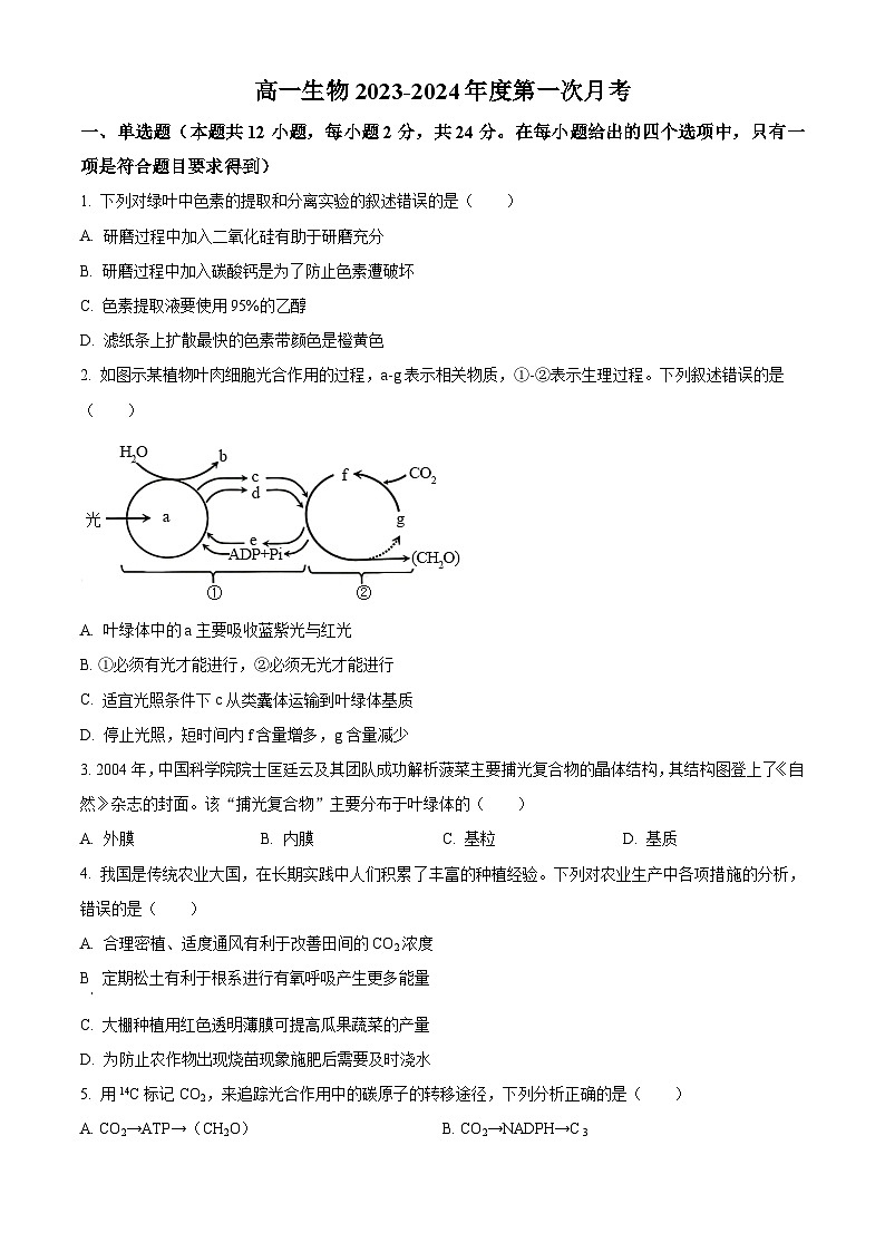 精品解析:江西省上饶市余干县私立蓝天中学2023-2024学年高一下学期第一次月考生物试题(原卷版)第1页