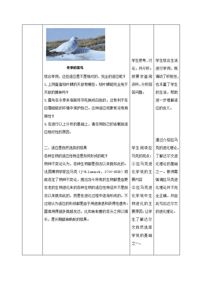 新教材同步备课2024春高中生物第6章生物的进化6.2自然选择与适应的形成教案新人教版必修203