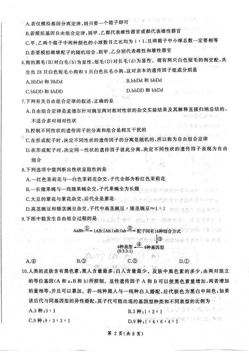 山东省大联考2023-2024学年高一下学期3月月考生物试题02