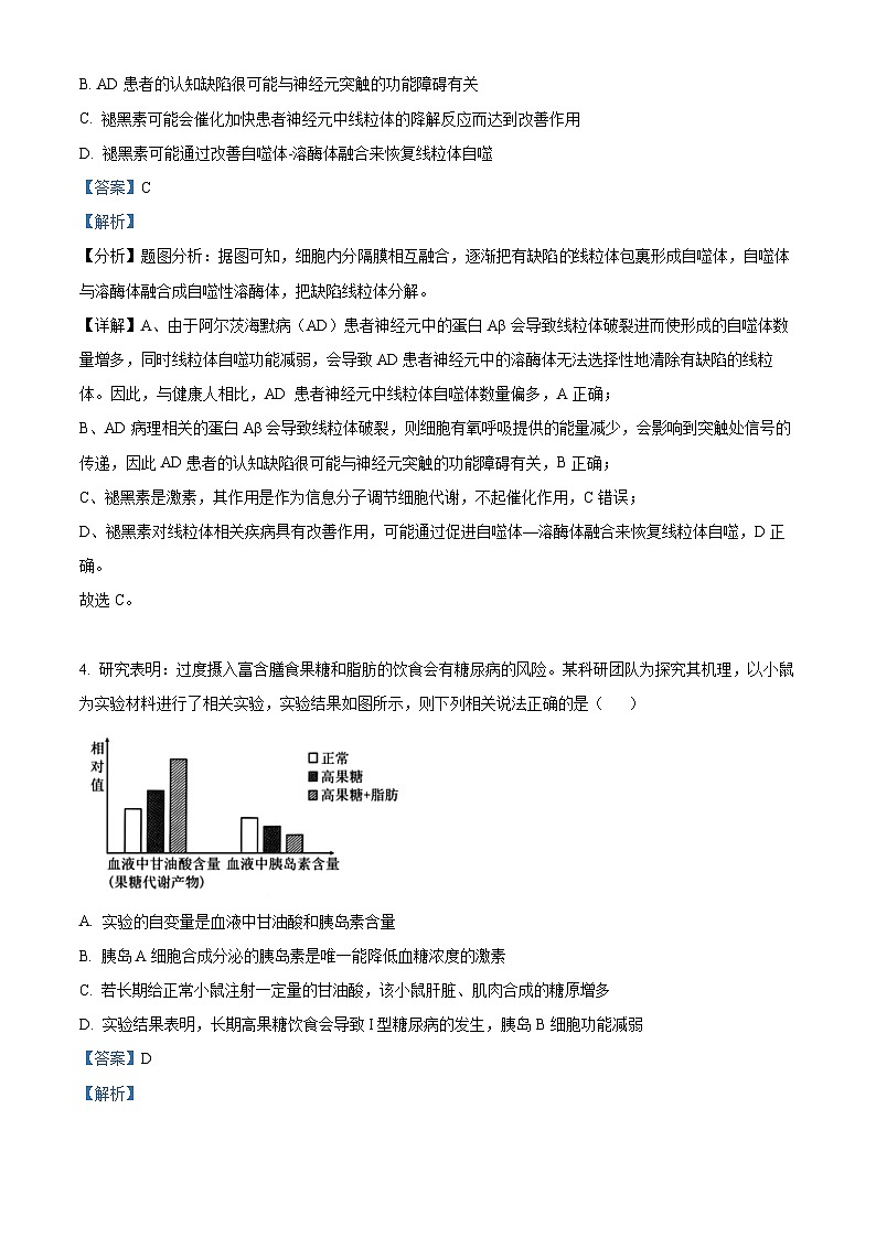 湖北省武汉市黄陂区部分学校2023-2024学年高二下学期3月联考生物试卷 Word版含解析第3页