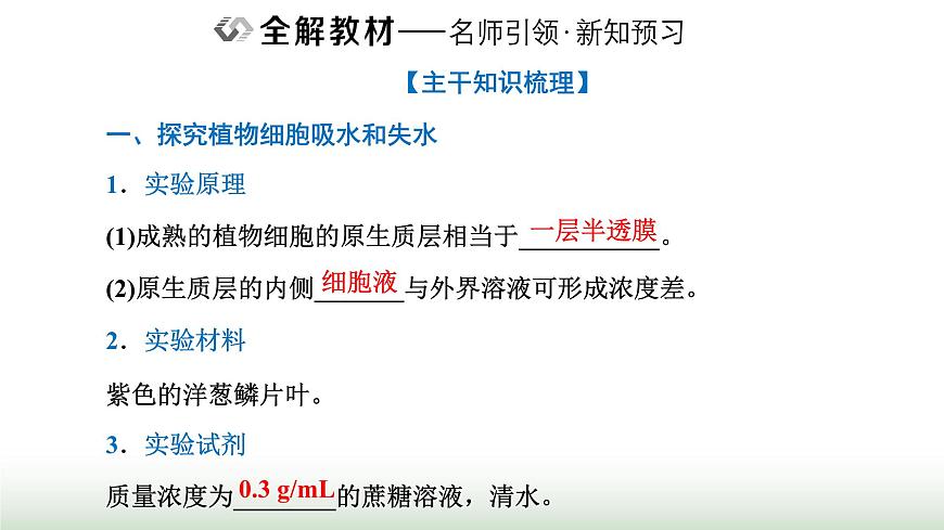 人教版高中生物必修1第4章細(xì)胞的物質(zhì)輸入和輸出第1節(jié)第2課時探究植物細(xì)胞的吸水和失水與被動運(yùn)輸課件第2頁