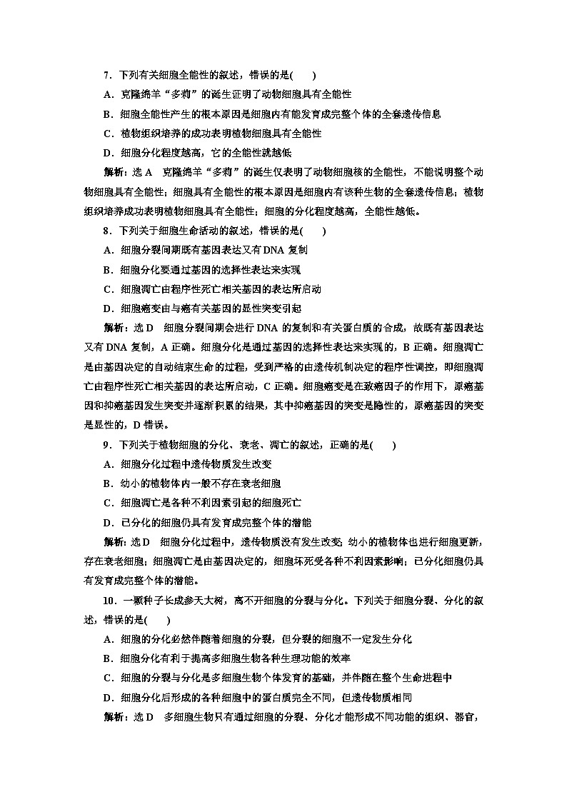 人教版高中生物必修1阶段验收测试(五)细胞的生命历程含答案03