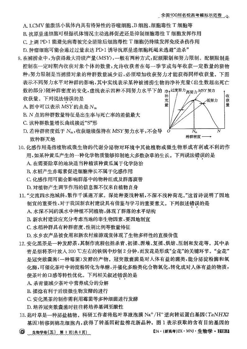 2024河北省高三下学期3月高考模拟考试生物PDF版含解析第3页