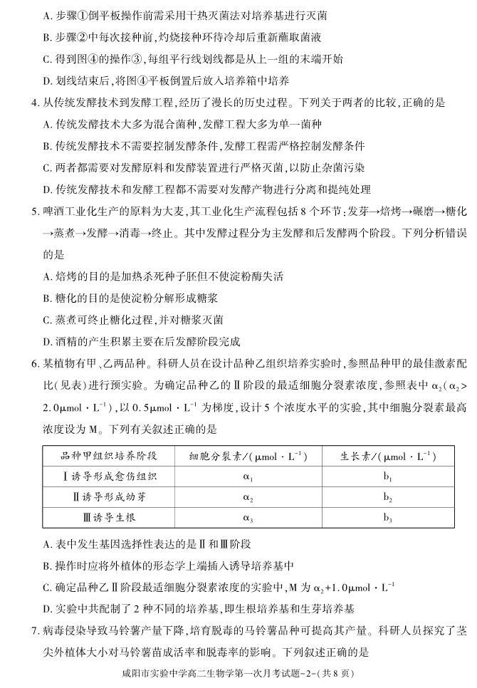 生物-陕西省咸阳市实验中学2023-2024学年高二下学期第一次月考02