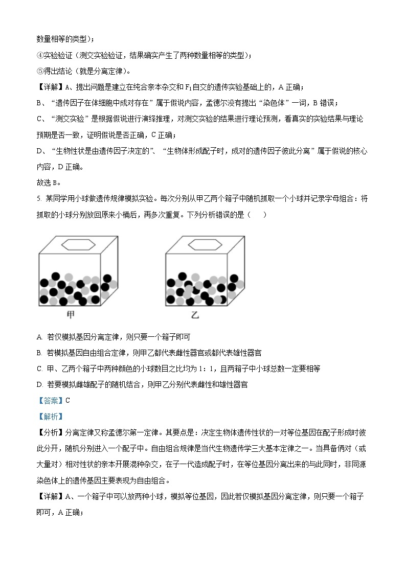 山东省大联考2023-2024学年高一下学期3月月考生物试题（原卷版+解析版）03