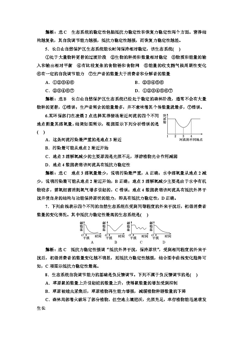 人教版高中生物选择性必修2课时跟踪检测(十一)生态系统的稳定性含答案第2页