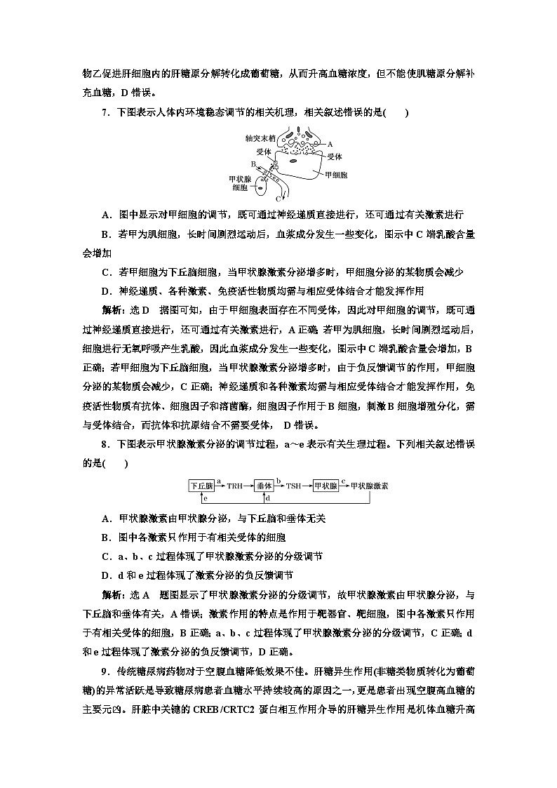 人教版高中生物选择性必修1课时跟踪检测(九)激素调节的过程含答案第3页