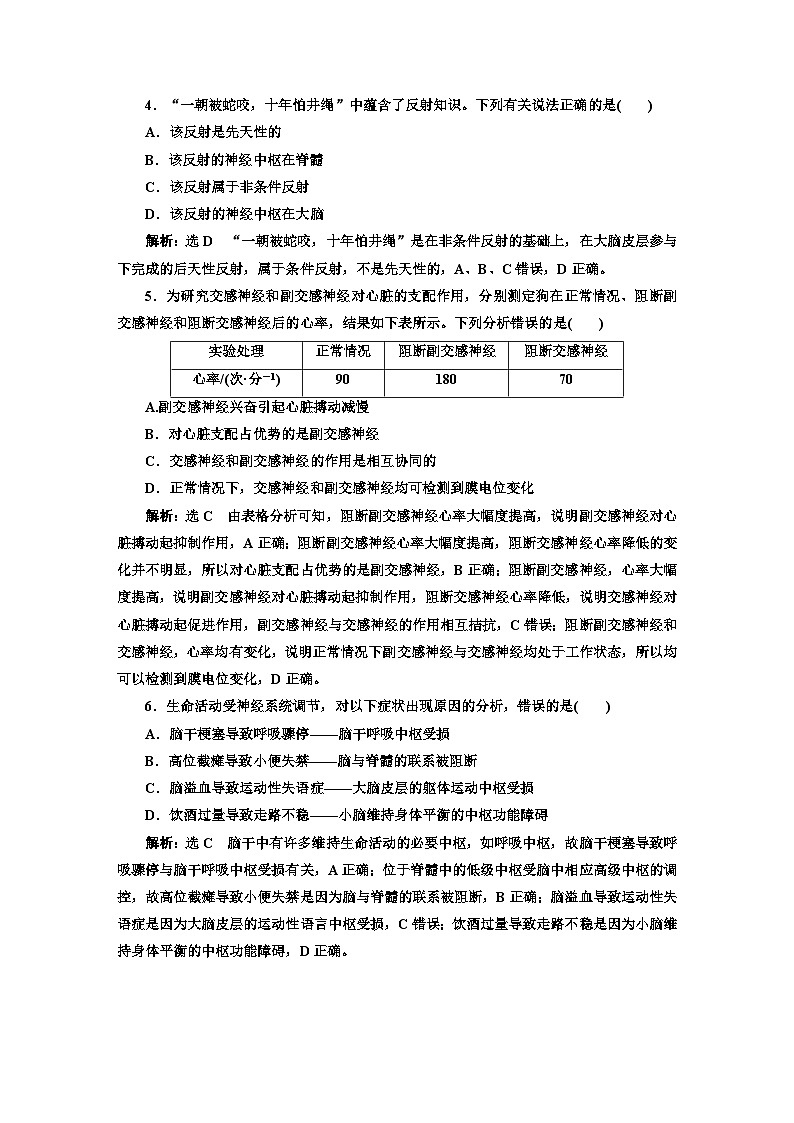 人教版高中生物选择性必修1章末质量检测(二)神经调节含答案第2页