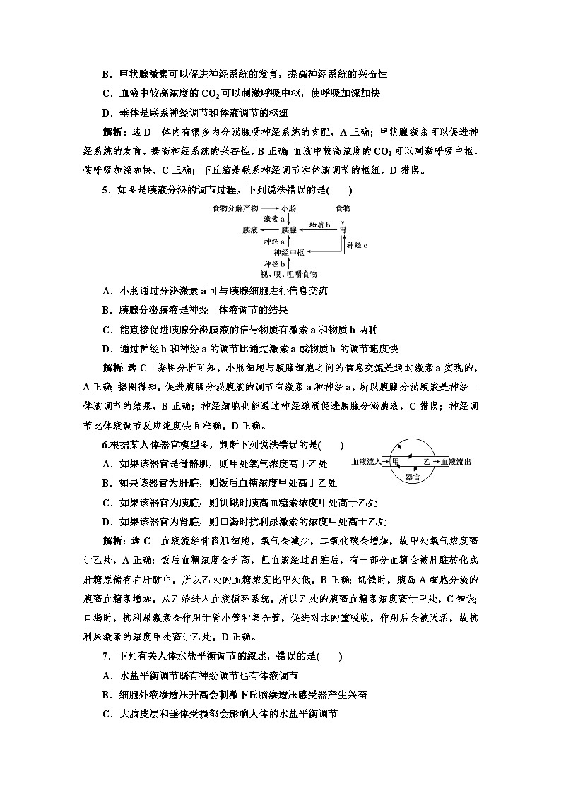 人教版高中生物选择性必修1章末质量检测(三)体液调节含答案第2页