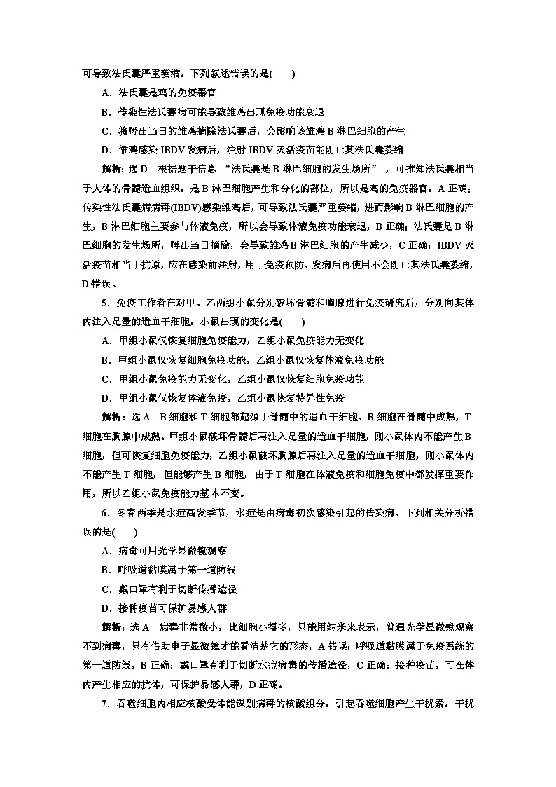 人教版高中生物选择性必修1章末质量检测(四)免疫调节含答案第2页
