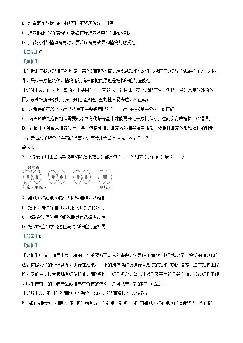 山东省济宁市部分学校2023-2024学年高二下学期3月大联考生物试题（原卷版+解析版）02