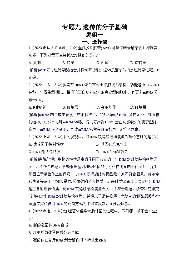 专题九 遗传的分子基础-2024五年高考题分类训练(生物)第1页