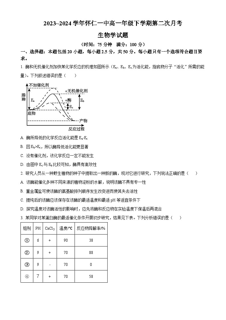 山西省朔州市懷仁市懷仁一中高一聯(lián)考2023-2024學(xué)年高一下學(xué)期3月月考生物試題（原卷版）第1頁(yè)