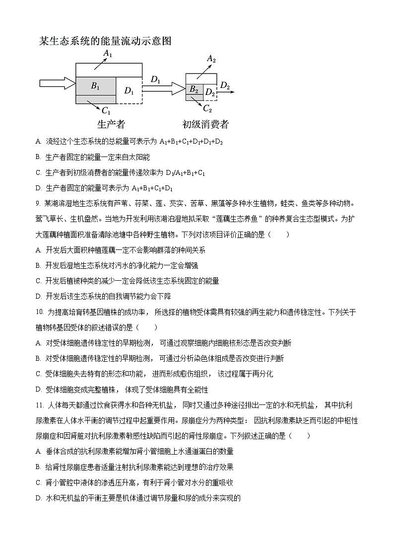 广西南宁市2024届高三下学期3月第一次适应性测试(一模)生物 Word版含解析03