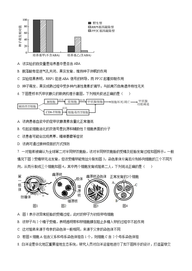 天津市河东区2024届高三下学期一模考试 生物 Word版含解析03