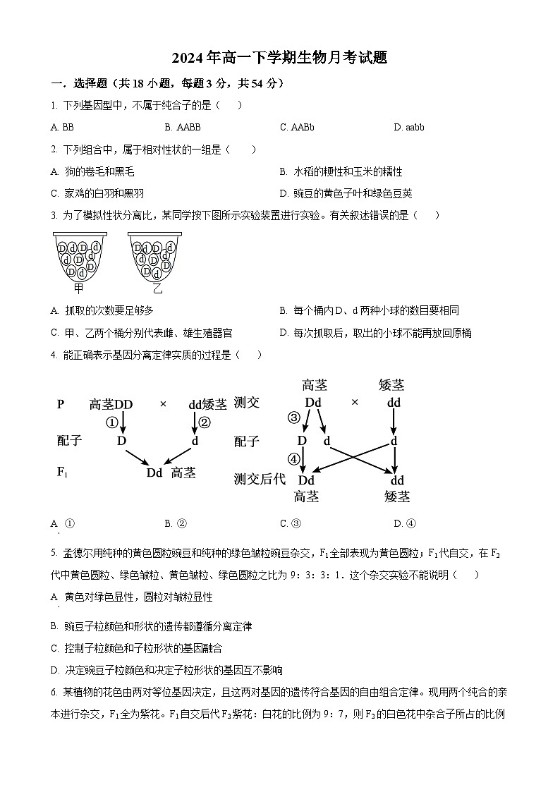 湖南省岳陽市岳陽縣第一中學(xué)2023-2024學(xué)年高一下學(xué)期3月月考生物試題（原卷版）第1頁