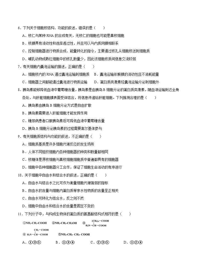 2024年高一上学期生物期末复习模拟卷01【好题汇编】备战2023-2024学年高一生物上学期期末真题分类汇编（新高考专用）02