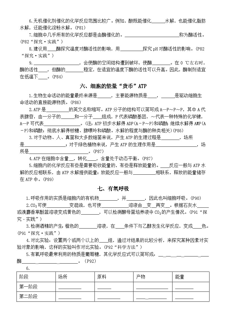 高中生物人教版2024届高考考点知识填空练习系列(细胞器+生物膜系统+被动运输+主动运输与胞吞、胞吐+…+光合作用的作用与原理)(附参考答案)第3页
