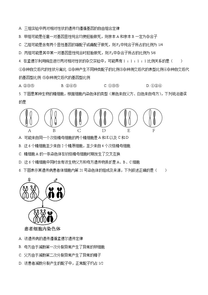 陕西省西安市蓝田县西安市田家炳中学大学区联考2023-2024学年高一下学期4月月考生物试题(原卷版+解析版)02
