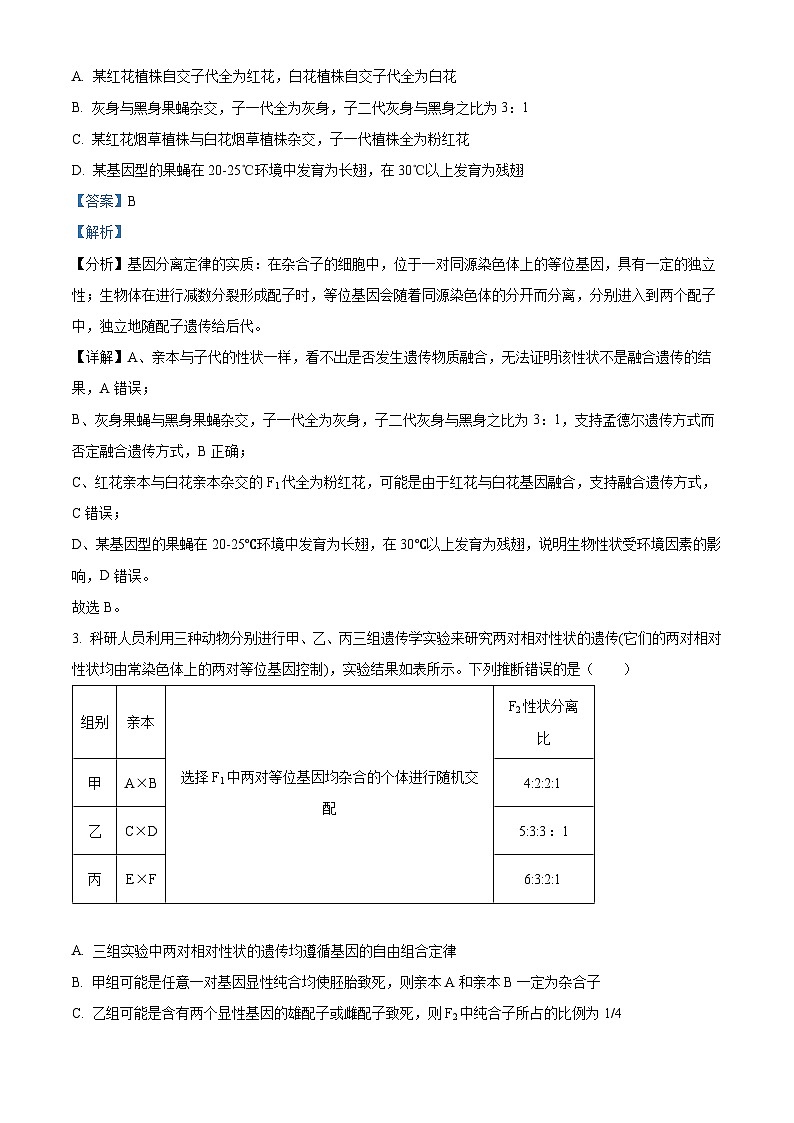 陕西省西安市蓝田县西安市田家炳中学大学区联考2023-2024学年高一下学期4月月考生物试题(原卷版+解析版)02
