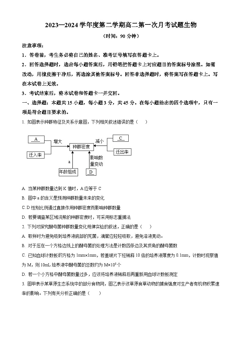 2024文昌中学高二下学期第一次月考试题生物含解析第1页