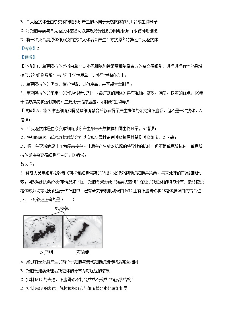 精品解析：2024届天津市南开区高三下学期第一次质量调查生物试题（解析版）02