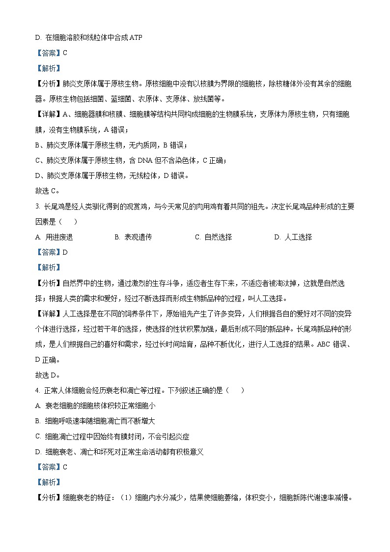 2024届浙江省杭州市高三下学期二模生物试题 (解析版)第2页