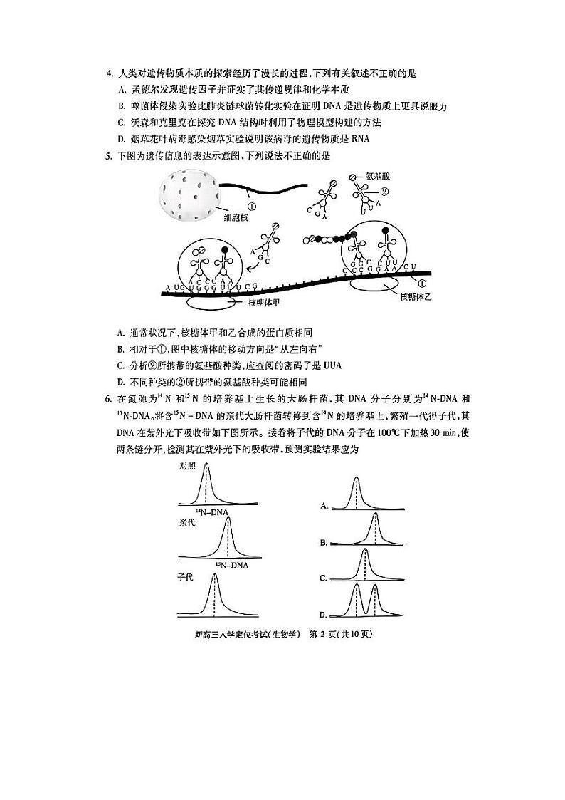 北京市2022-2023学年高三上学期入学定位考试生物试题第2页