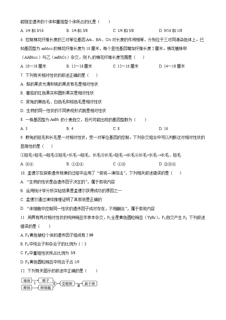 山西省大同市浑源七中2023-2024学年高一下学期第一次月考生物试题(原卷版+解析版)02
