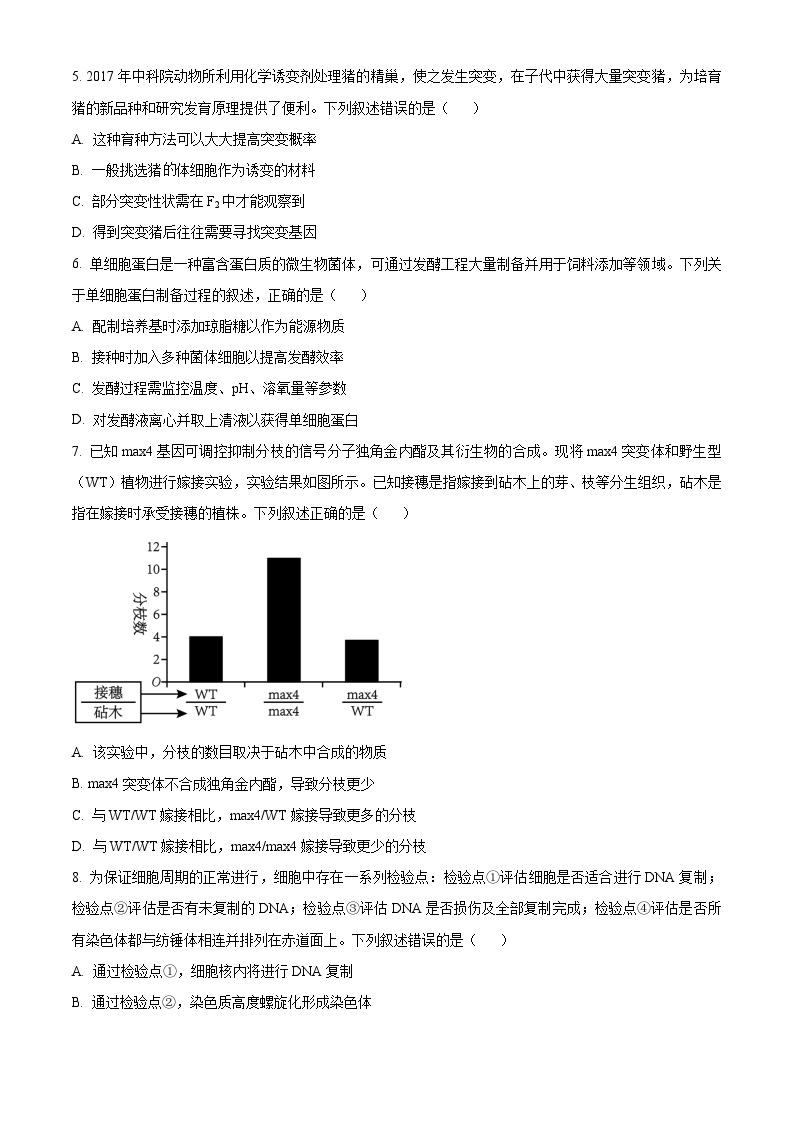 2024杭州高三下学期二模试题生物含解析02