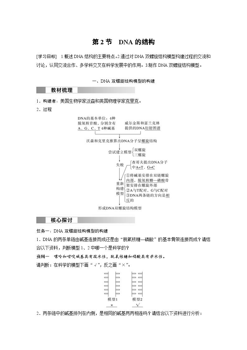 高中生物人教版 (2019)必修2《遗传与进化》第2节 DNA的结构优秀学案设计