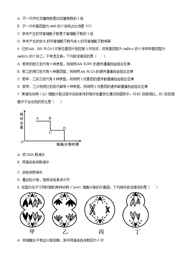 河北省沧州市泊头市第一中学2023-2024学年高一下学期4月月考生物试题(原卷版+解析版)02