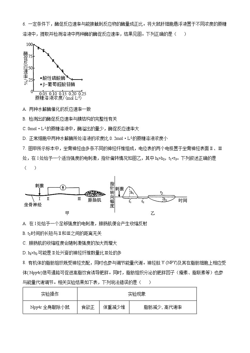 重庆市渝中区巴蜀中学校2023-2024学年高三下学期4月期中考试生物试题(原卷版)第3页