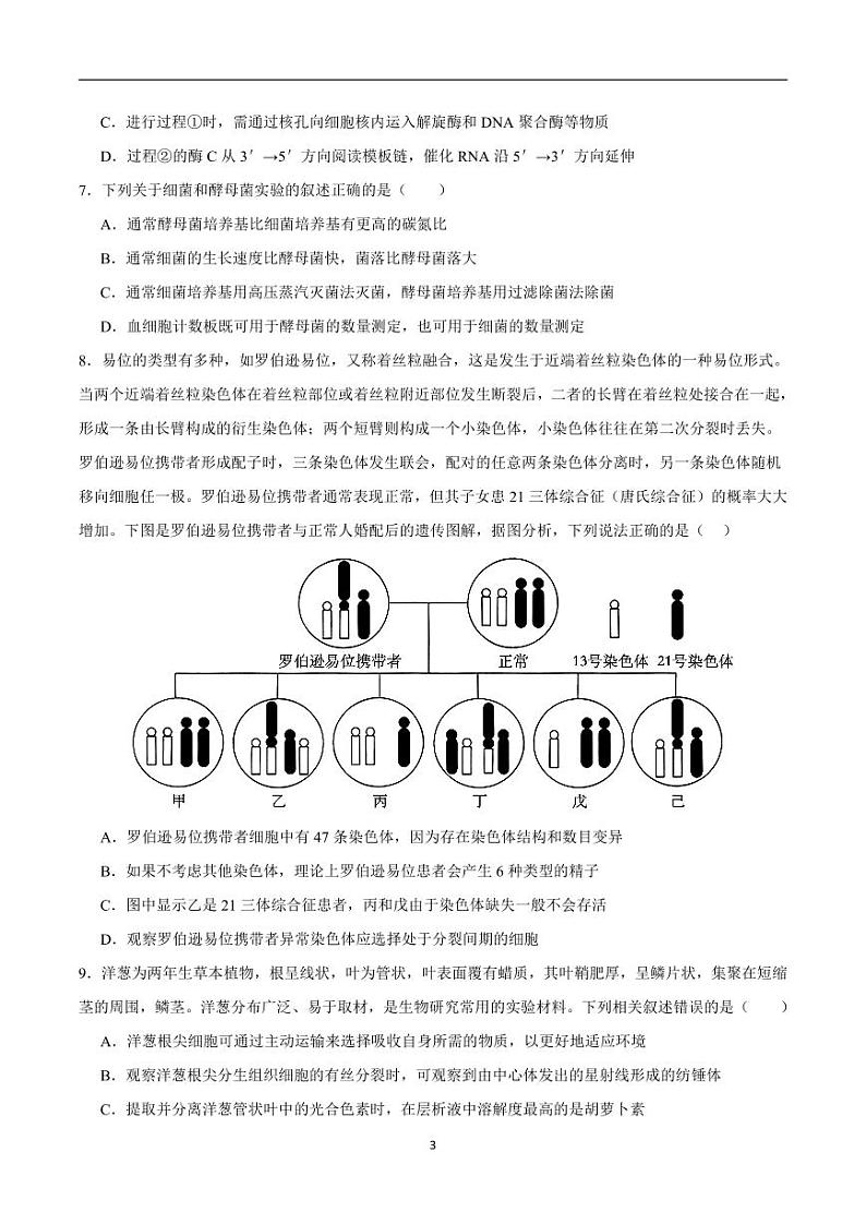 2024年高考第二次模拟考试:生物(江苏卷)(考试版)第3页