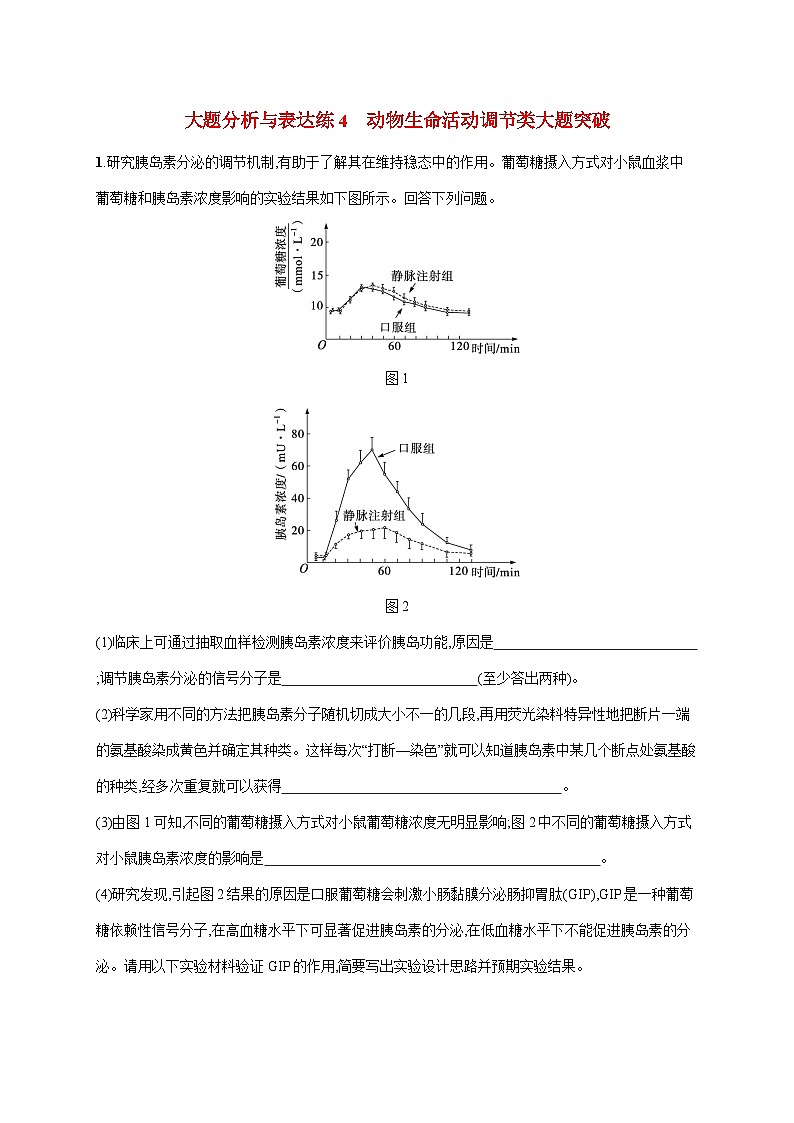 新教材2024届高考生物二轮复习大题分析与表达练4动物生命活动调节类含答案01