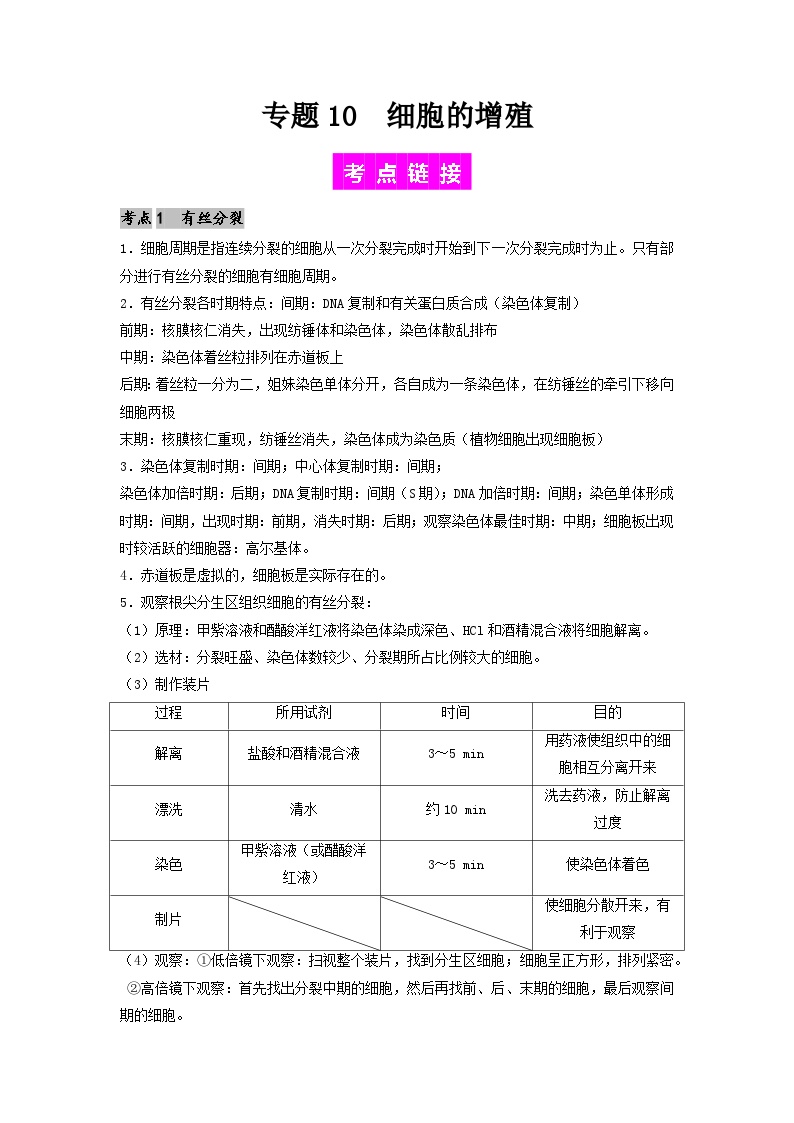 专题10 细胞的增殖-备战2024年高考生物一轮复习抢分特训（全国通用）