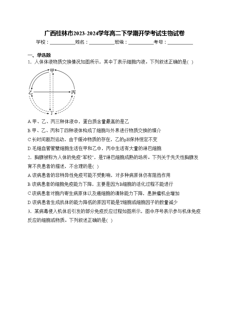 广西桂林市2023-2024学年高二下学期开学考试生物试卷(含答案)