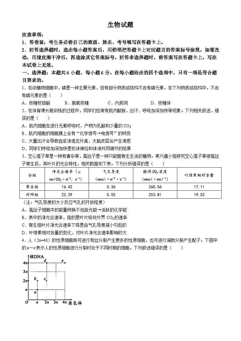 四川省绵阳市三台县三台中学校2023-2024学年高三下学期三模考试生物试题(无答案)01