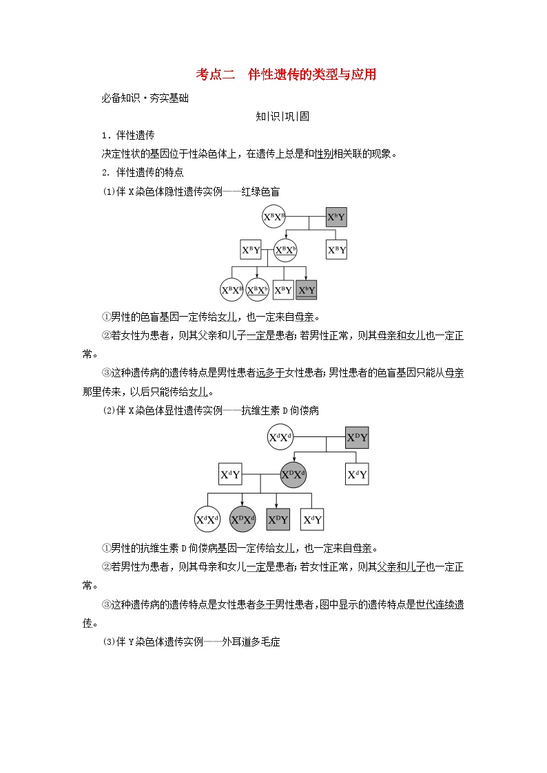 2025版高考生物一轮总复习教案必修2第五单元孟德尔定律和伴性遗传第三讲伴性遗传考点二伴性遗传的类型与应用