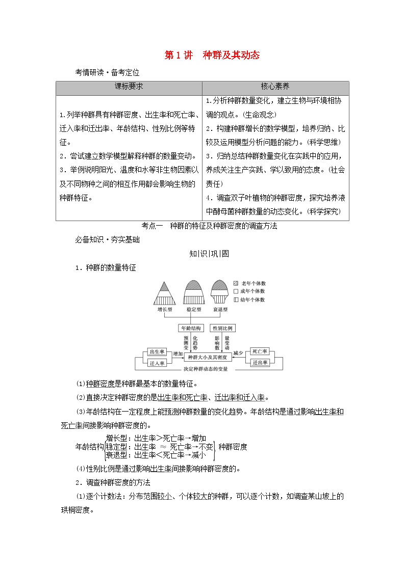 2025版高考生物一轮总复习教案选择性必修2第九单元生物与环境第一讲种群及其动态考点一种群的特征及种群密度的调查方法