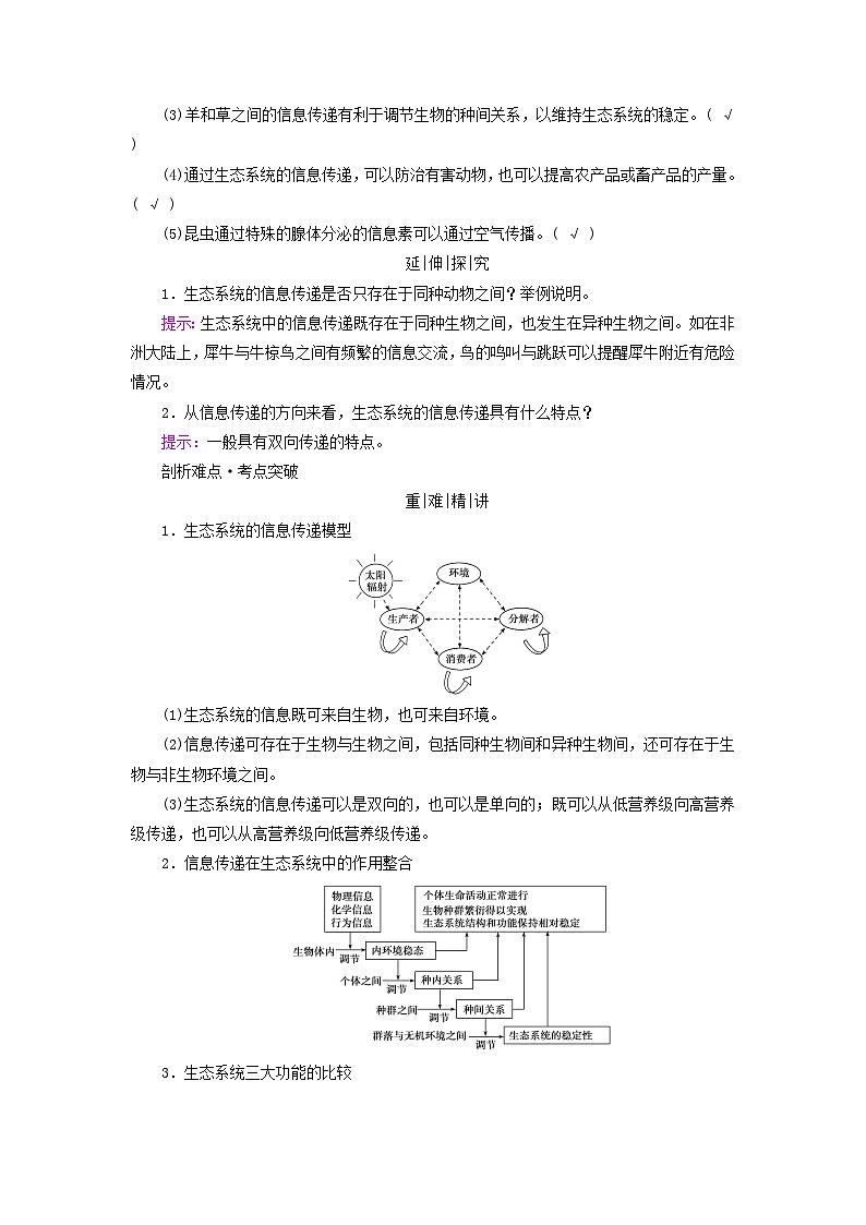 2025版高考生物一轮总复习教案选择性必修2第九单元生物与环境第四讲生态系统的物质循环信息传递及其稳定性考点二生态系统的信息传递02